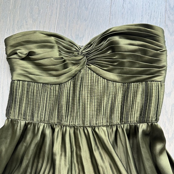 AMUR Pleated Strapless Belle Maxi Dress Satin Olive Green Sweetheart - Size 2 - Picture 8 of 16